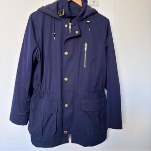 Lauren Ralph Lauren Navy blue Hooded Anorak trench coatJacket with Gold Hardware